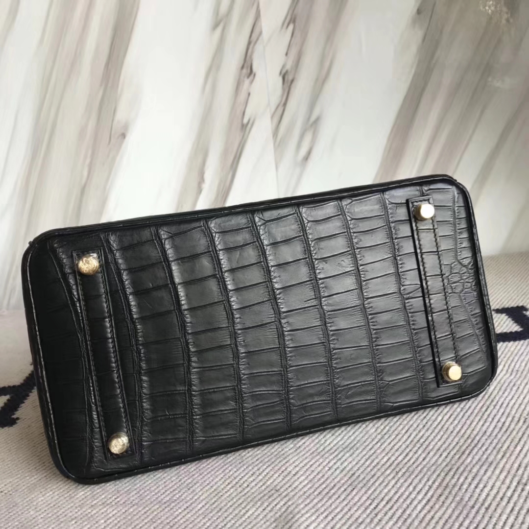 Discount Hermes Crocodile Matt Leather Birkin Bag30CM in CK89 Black Gold Hardware