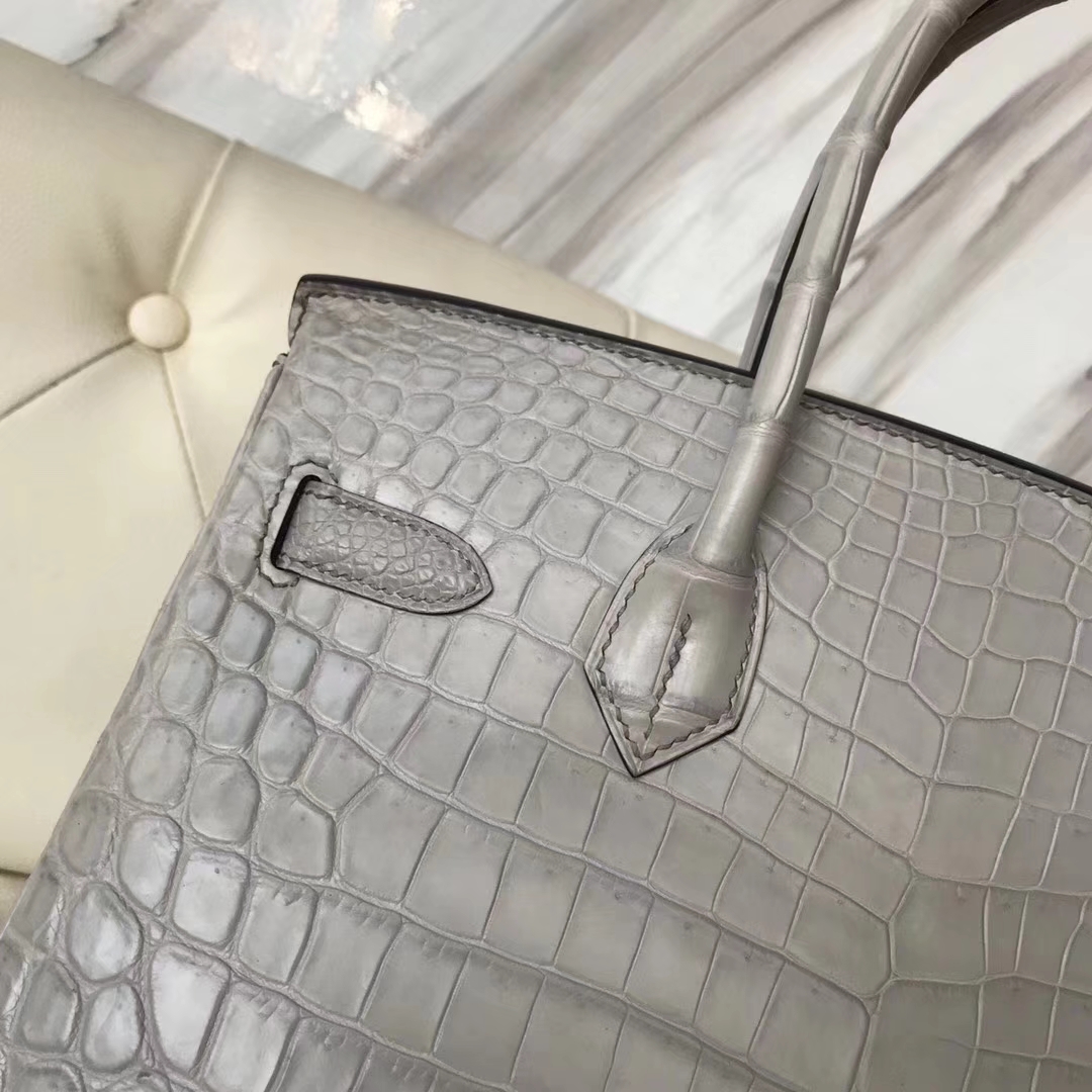 Fashion Hermes 8M Gris Paris Matt Crocodile Leather Birkin Bag30CM Silver Hardware