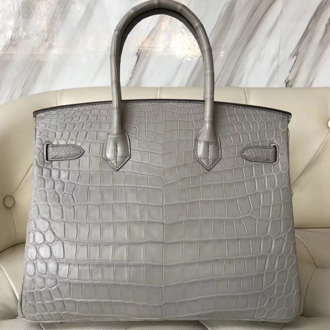 Fashion Hermes 8M Gris Paris Matt Crocodile Leather Birkin Bag30CM Silver Hardware