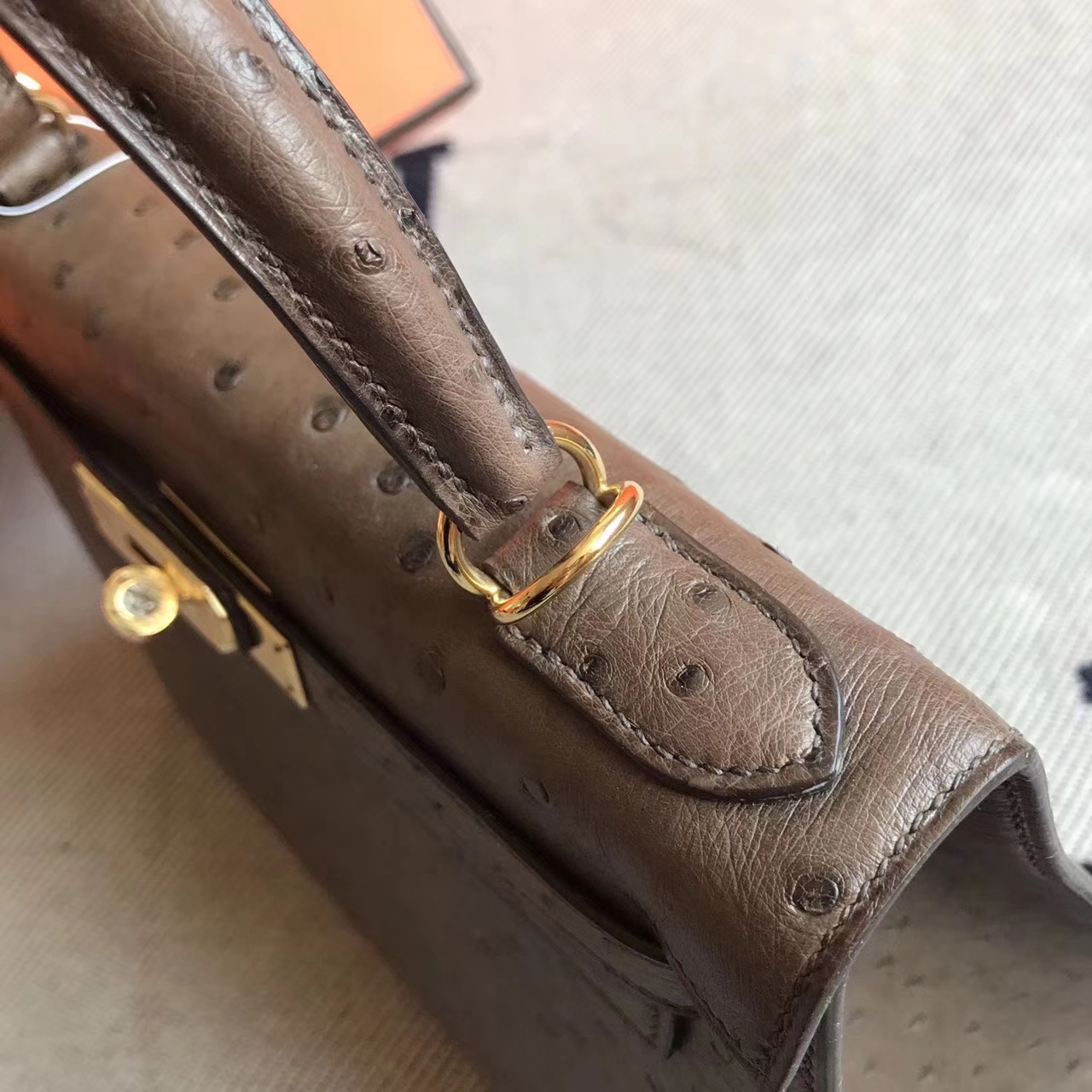 Fashion Hermes Ostrich Leather Kelly Bag 28cm in CK18 Etoupe Grey