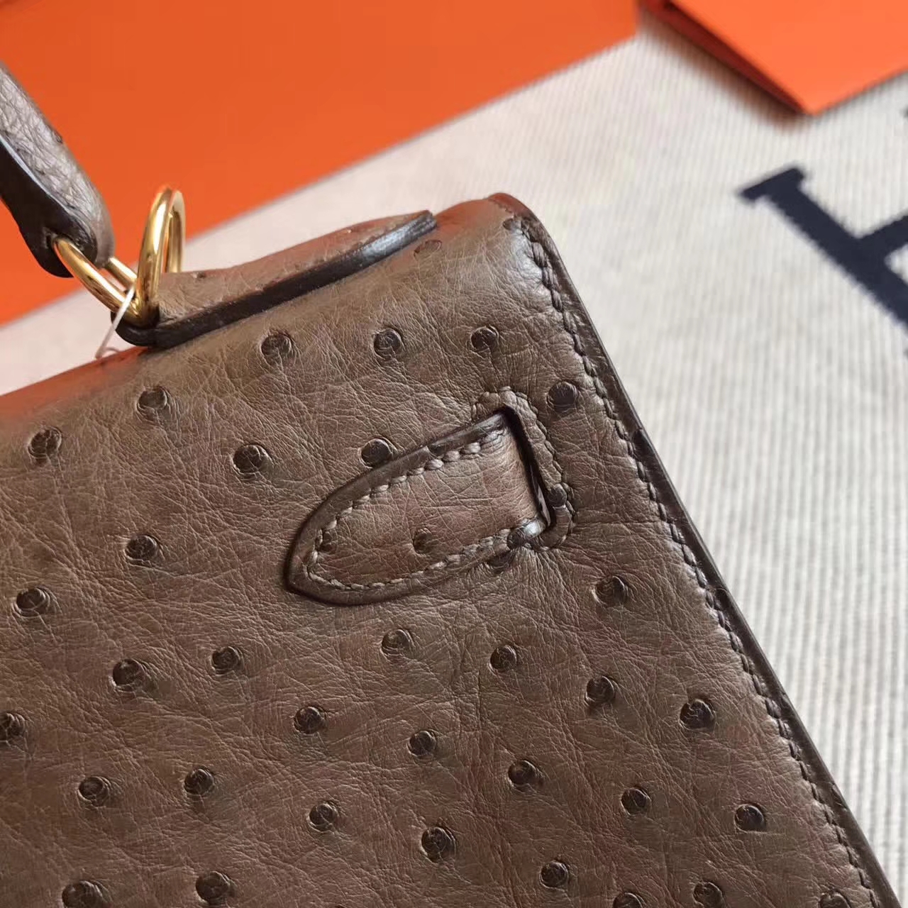 Fashion Hermes Ostrich Leather Kelly Bag 28cm in CK18 Etoupe Grey