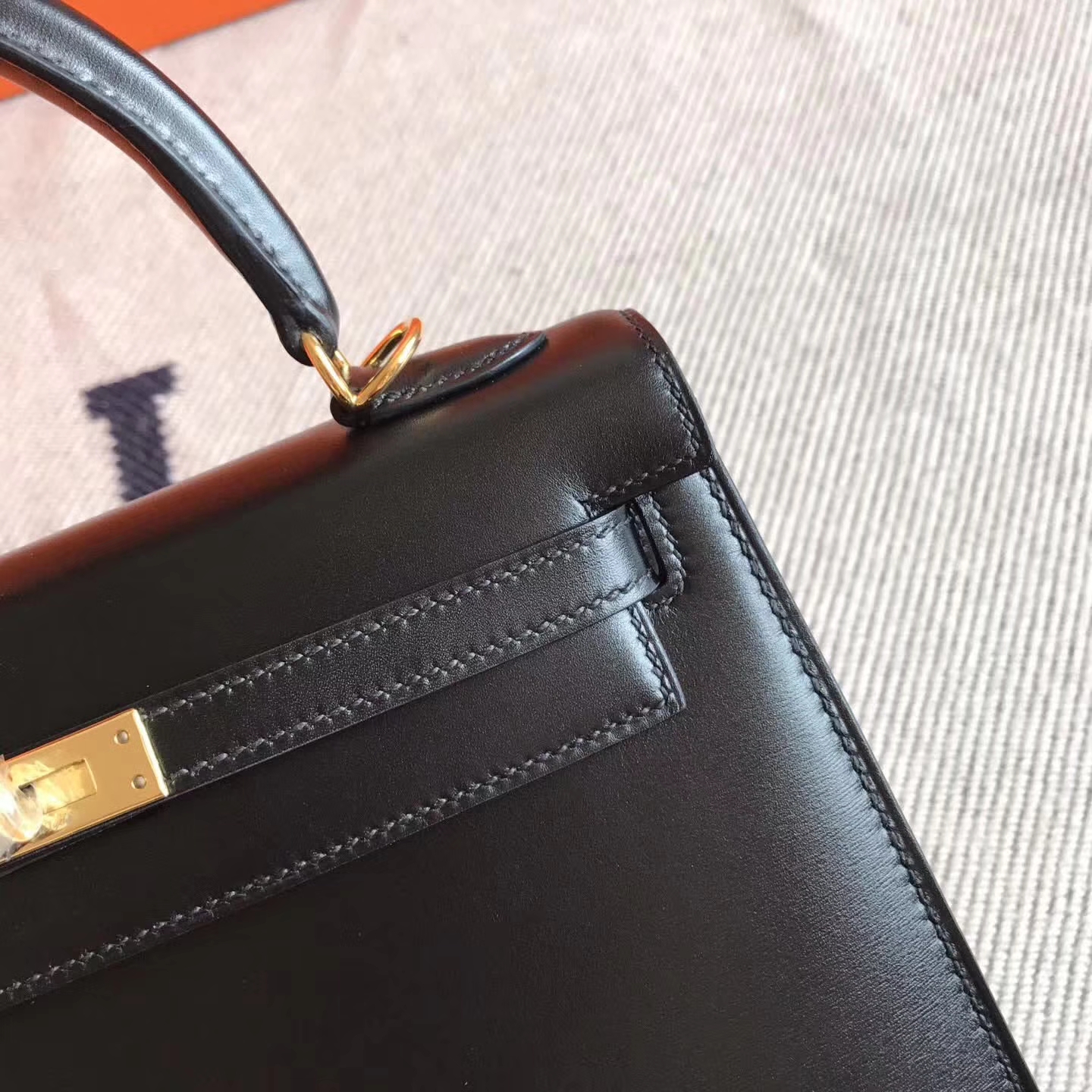 Luxury Hermes CK89 Black Box Calfskin Kelly Bag28cm Gold Hardware