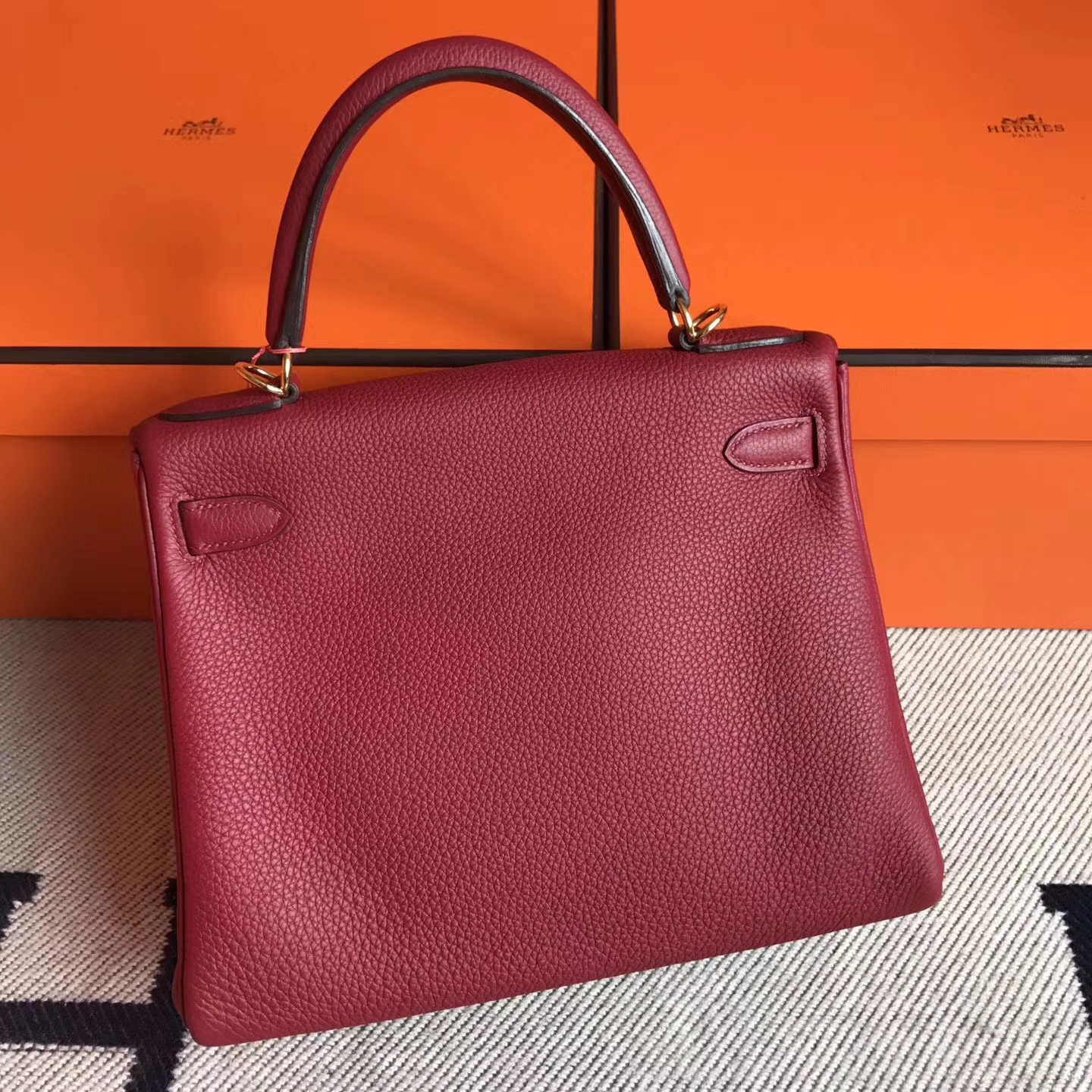 Cheap Hermes K1 Rouge Grenade Togo Leather Retourne Kelly Bag 28CM