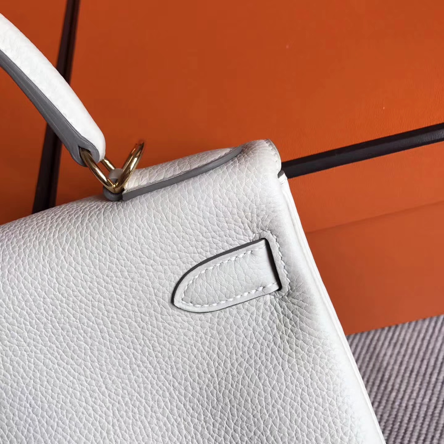 Hot Sale Hermes Togo Calfskin Kelly Bag 28CM in CK10 Carie White Silver Hardware