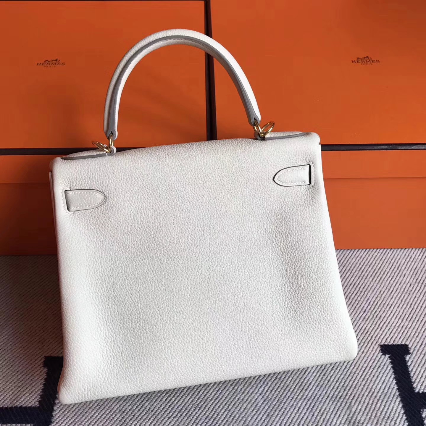 Hot Sale Hermes Togo Calfskin Kelly Bag 28CM in CK10 Carie White Silver Hardware