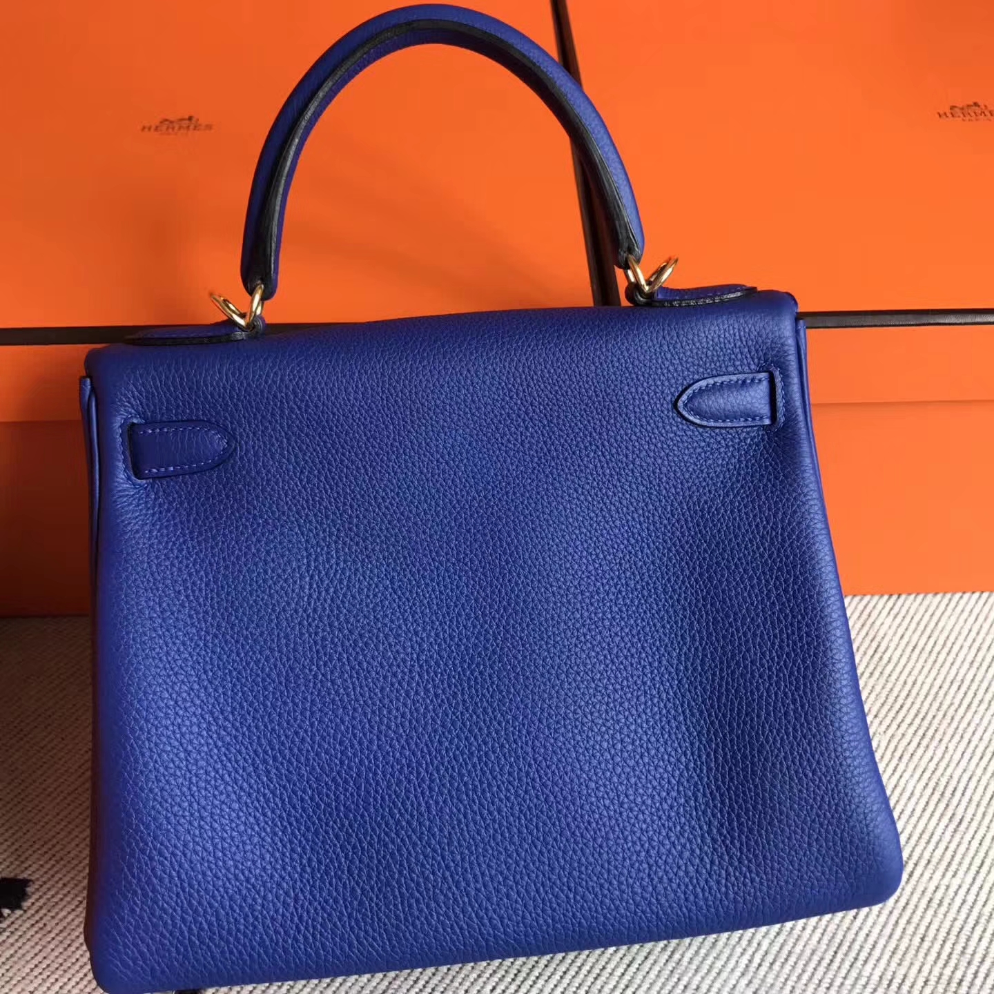 Discount Hermes 7T Blue Electric Togo Leather Kelly Tote Bag28cm Gold Hardware