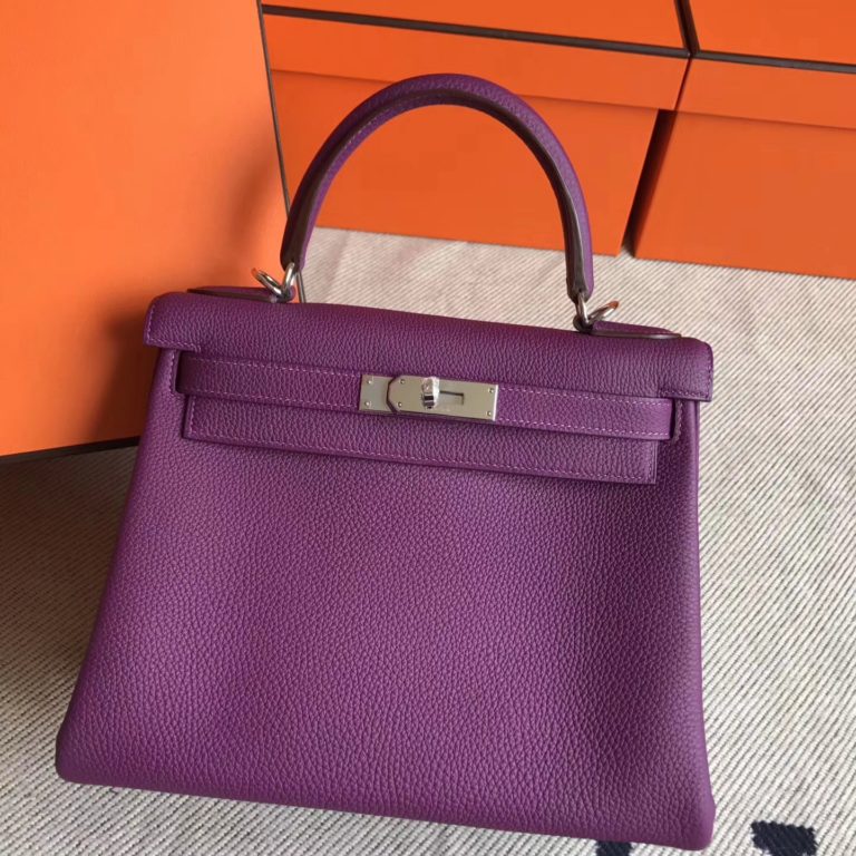 Hermes P9 Amenone Purple Togo Leather Kelly 28cm Handbag