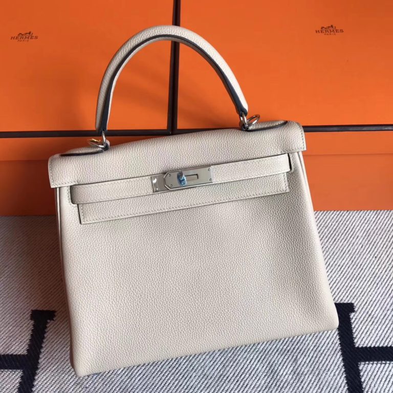 Hermes Togo Leather Kelly Bag 28cm in S2 Trench Grey Silver Hardware