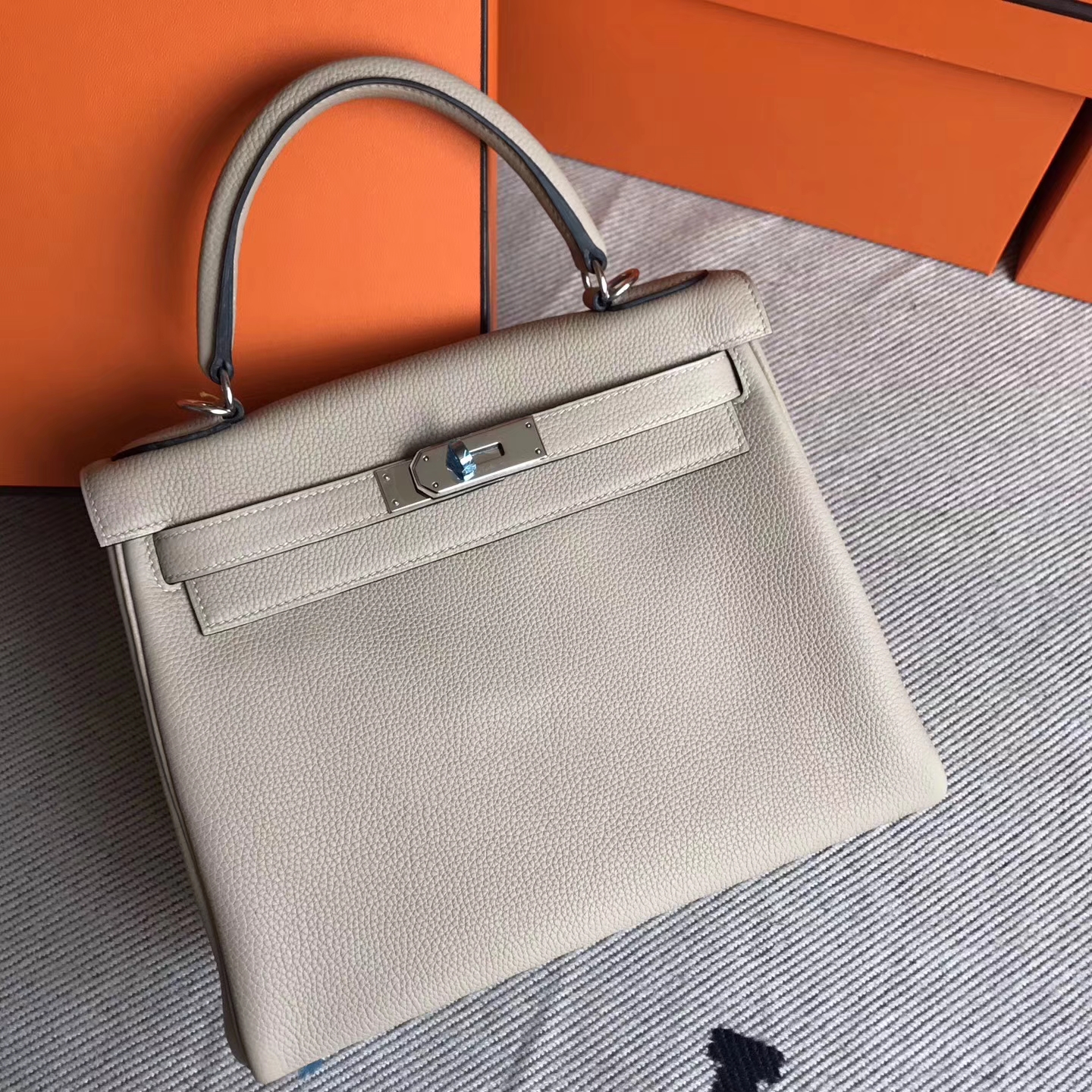 Wholesale Hermes Togo Leather Kelly Bag28cm in S2 Trench Grey Silver Hardware