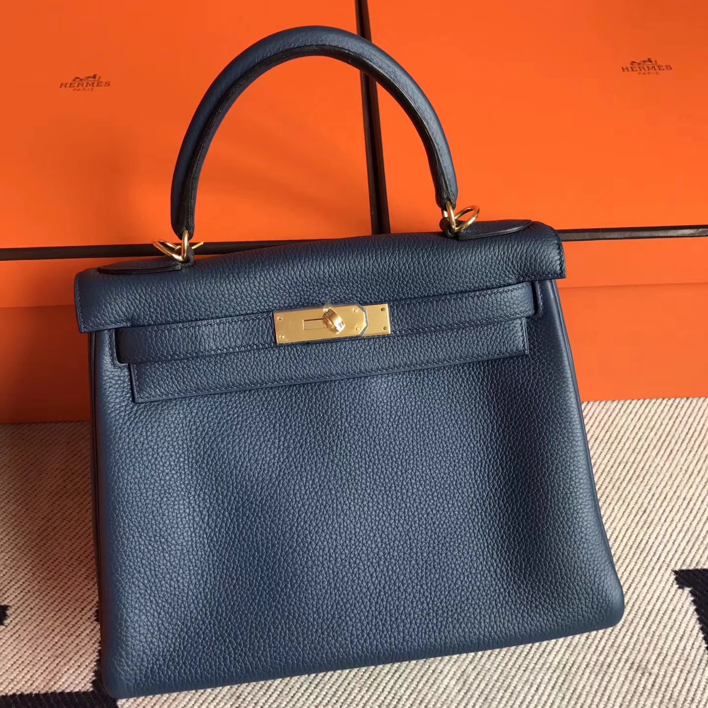 On Sale Hermes Duck Blue Togo Leather Retourne Kelly28cm Bag