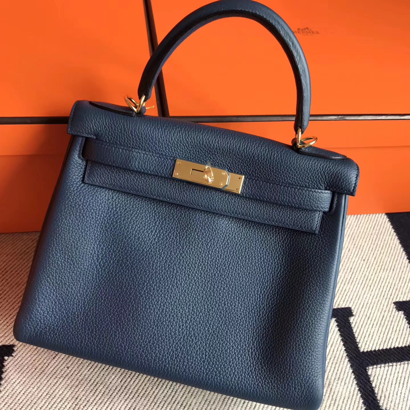 On Sale Hermes Duck Blue Togo Leather Retourne Kelly28cm Bag