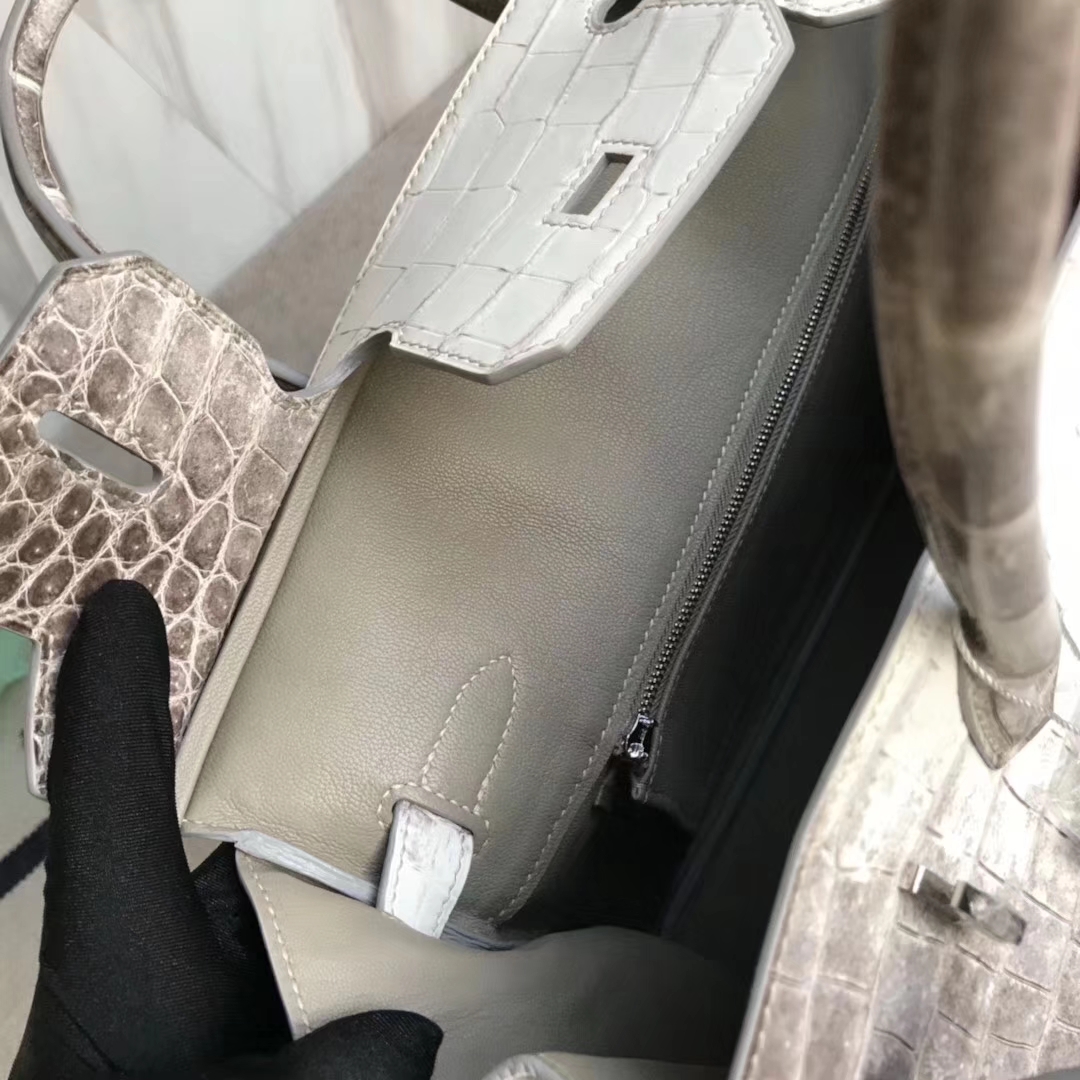 Elegant Hermes Himalaya Crocodile Leather Birkin Bag30CM Silver Hardware