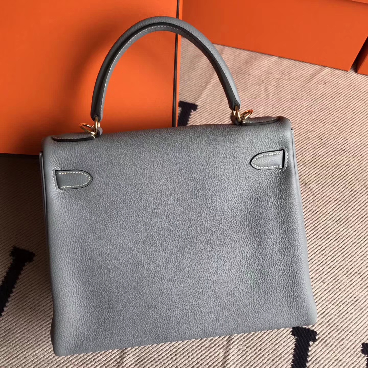 Discount Hermes J7 Blue Lin Togo Leather Retourne Kelly28cm Bag Gold Hardware