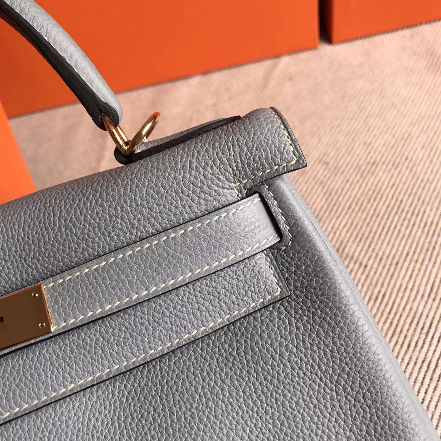 Discount Hermes J7 Blue Lin Togo Leather Retourne Kelly28cm Bag Gold Hardware