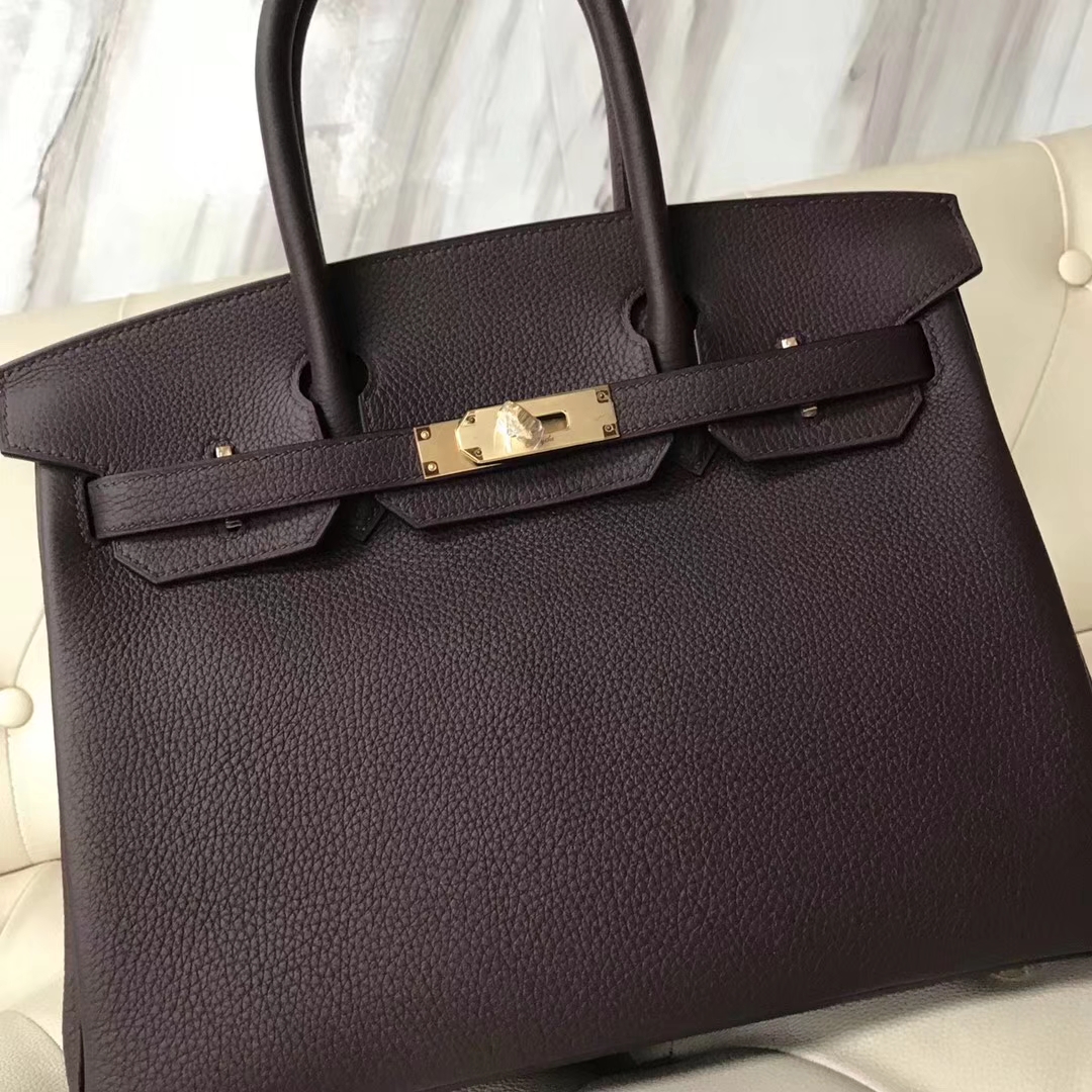 Fashion Hermes CK57 Bordeaux Red Togo Calf Birkin Bag30CM Gold Hardware