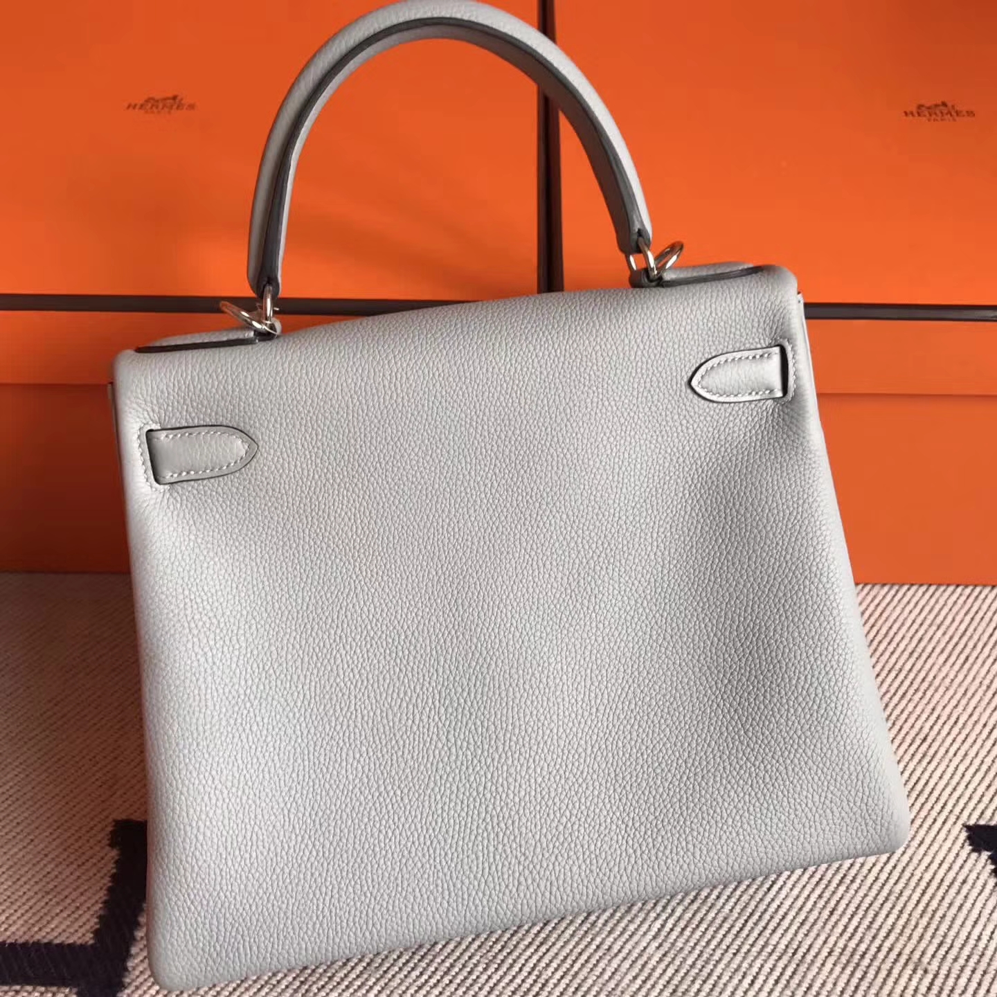 Sale Hermes Togo Leather Kelly Handbag in 8U Blue Glacier Silver Hardware