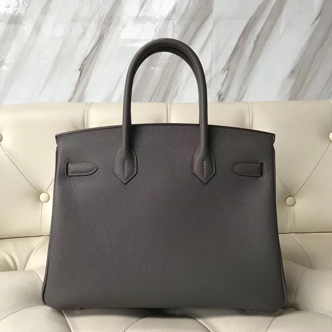 Fashion Hermes 8F Etain Grey/Graphite Togo &#038; Apricot Lizard Birkin30CM Bag Gold Hardware
