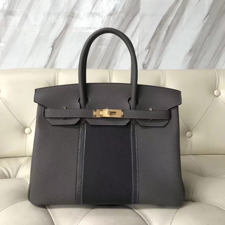 Hermes Birkin Bag 30CM Etain Grey/Graphite Grey Togo & Iron Grey Lizard Leather