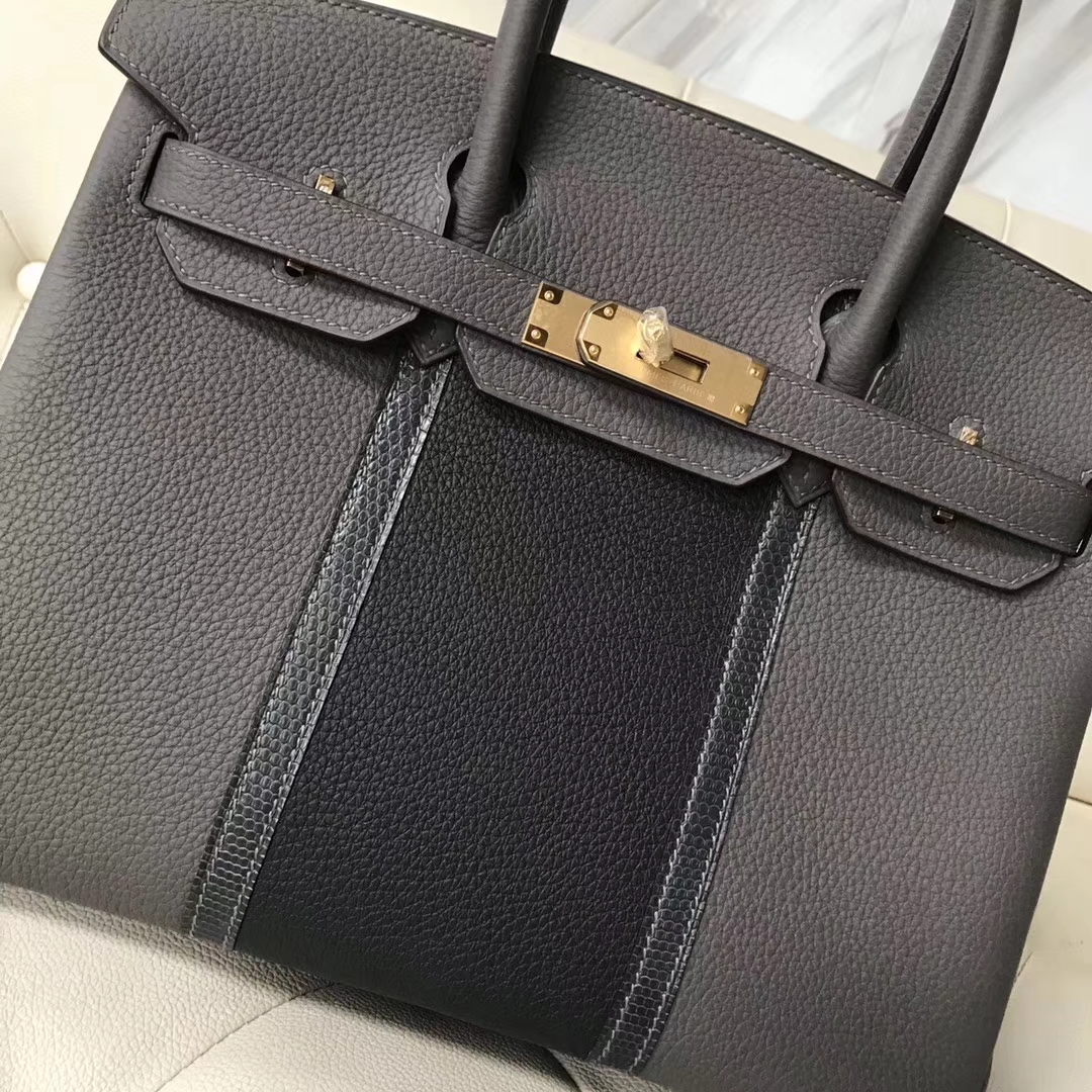 Sale Hermes Birkin Bag30CM Etain Grey/Graphite Grey Togo &#038; Iron Grey Lizard Leather