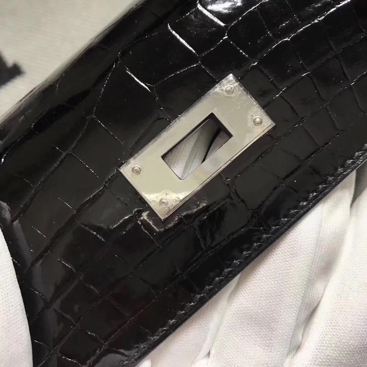 Luxury Hermes Kelly Tote Bag CK89 Black Crocodile Leather Silver Hardware