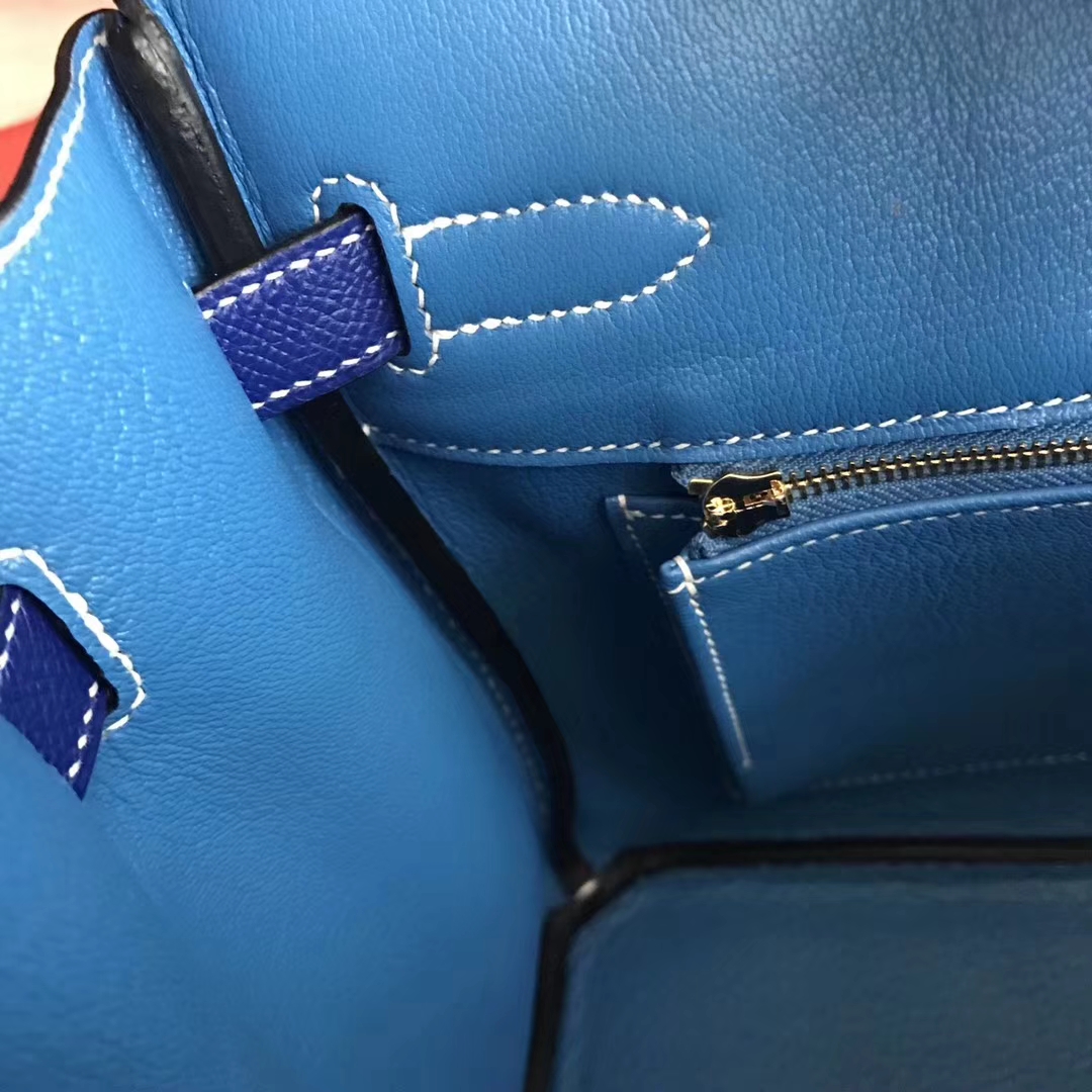 New Arrival Hermes 7T Blue Electric Mykonos Blue inner Epsom Calf Birkin30CM Bag