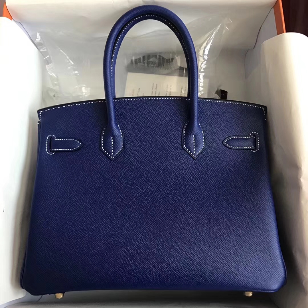New Arrival Hermes 7T Blue Electric Mykonos Blue inner Epsom Calf Birkin30CM Bag