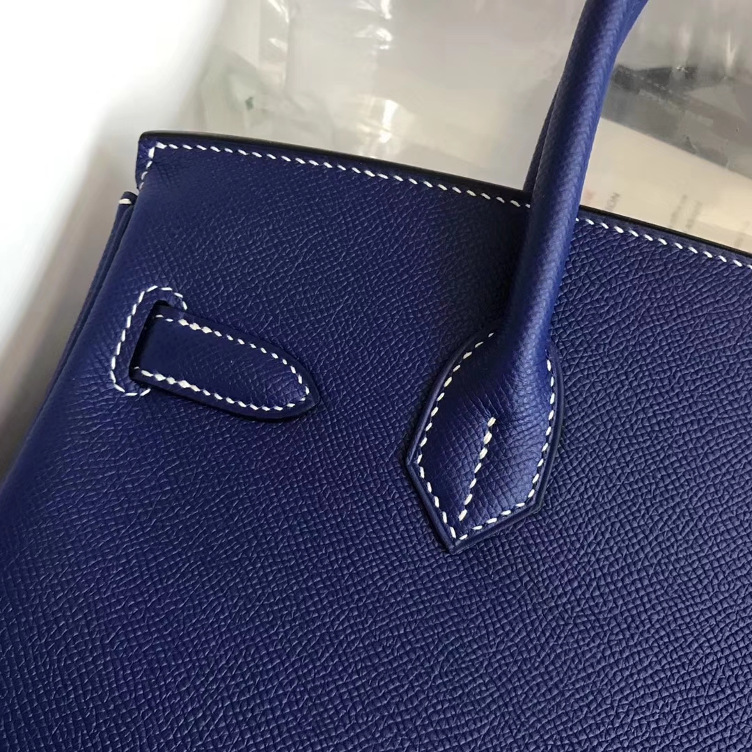 New Arrival Hermes 7T Blue Electric Mykonos Blue inner Epsom Calf Birkin30CM Bag