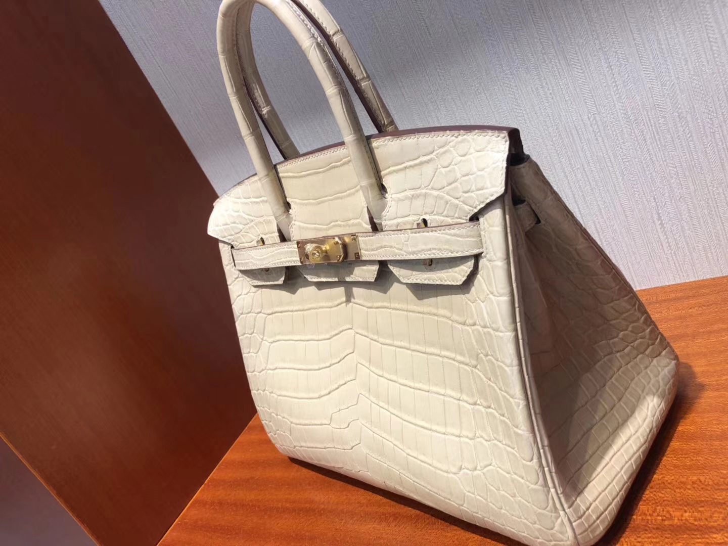 Sale Hermes 1C Poussiere Crocodile Matt Leather Birkin30CM Bag Gold Hardware