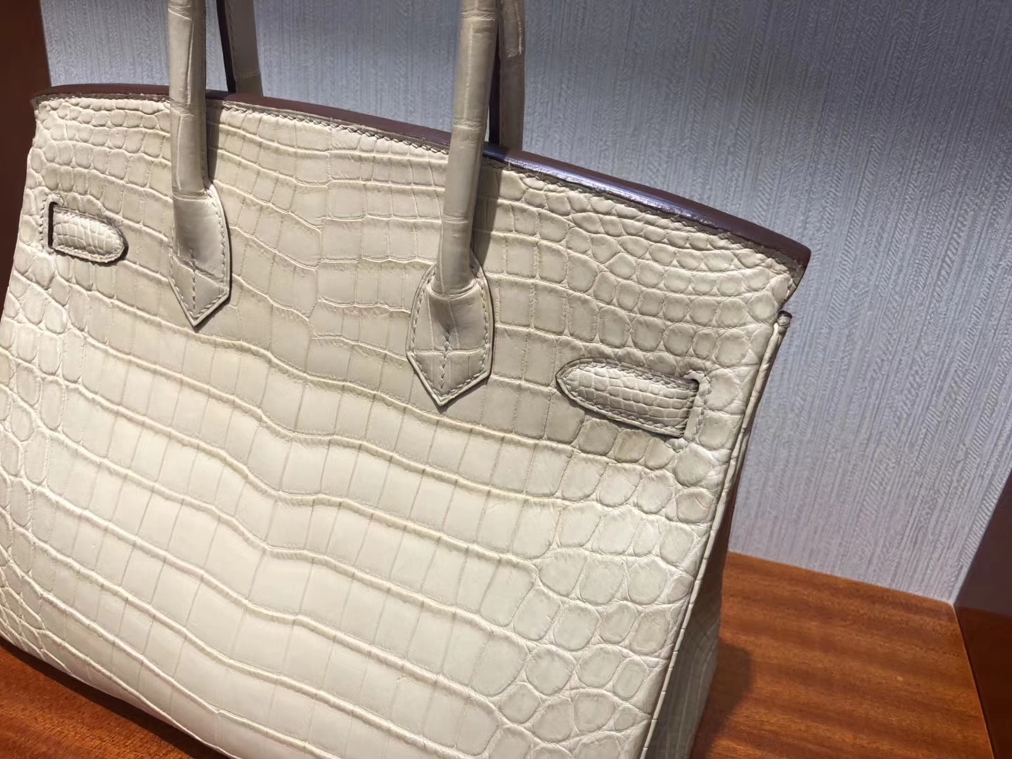 Sale Hermes 1C Poussiere Crocodile Matt Leather Birkin30CM Bag Gold Hardware