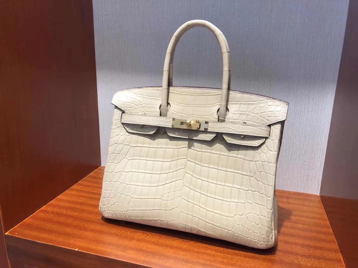 Sale Hermes 1C Poussiere Crocodile Matt Leather Birkin30CM Bag Gold Hardware