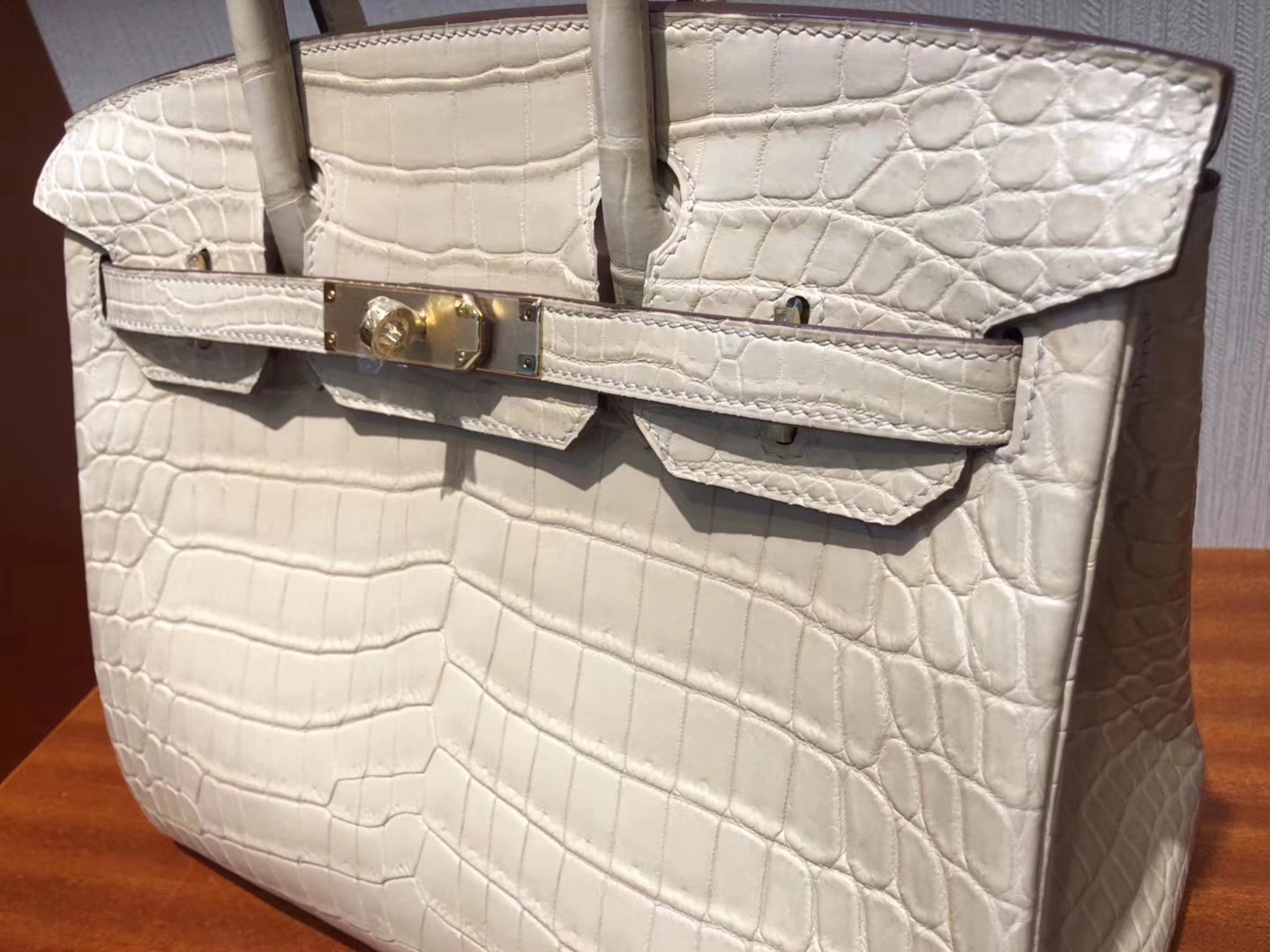 Sale Hermes 1C Poussiere Crocodile Matt Leather Birkin30CM Bag Gold Hardware