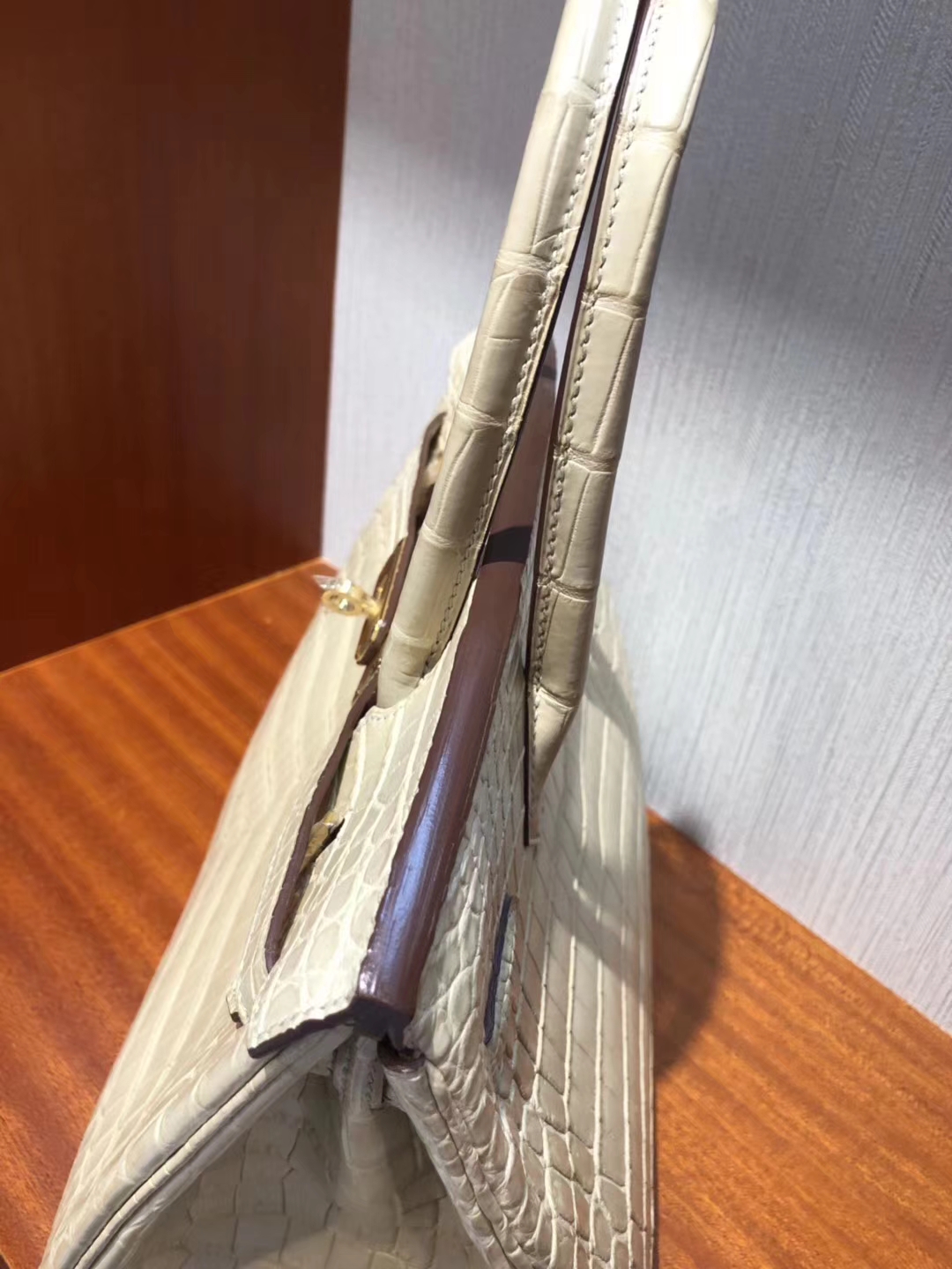 Sale Hermes 1C Poussiere Crocodile Matt Leather Birkin30CM Bag Gold Hardware