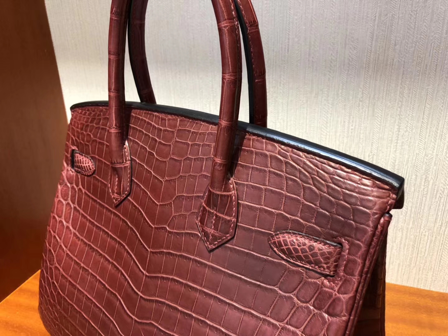 Noble Hermes CK55 Rouge Hermes Crocodile Matt Birkin Bag30CM Gold Hardware