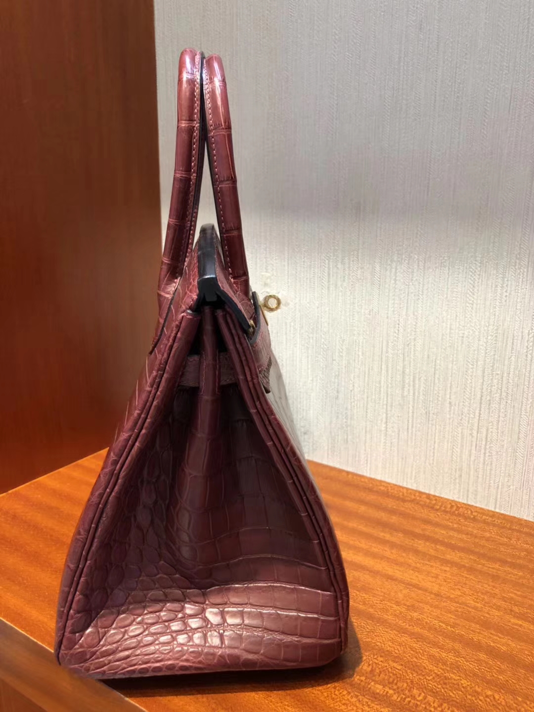 Noble Hermes CK55 Rouge Hermes Crocodile Matt Birkin Bag30CM Gold Hardware