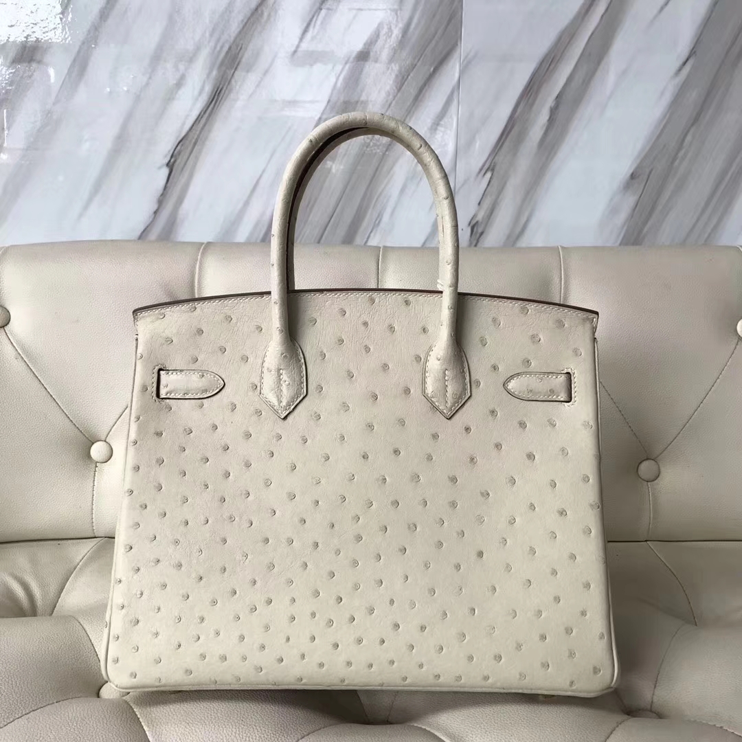 Sale Hermes 3C Wool White Ostrich Leather Birkin Bag30CM Gold Hardware