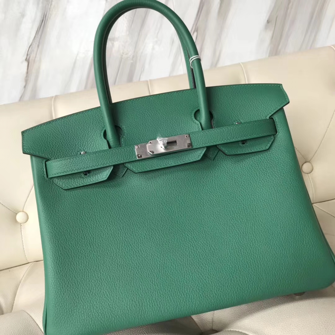 New Hermes U4 Vert Verigo Togo Calf Birkin30CM Tote Bag Silver Hardware