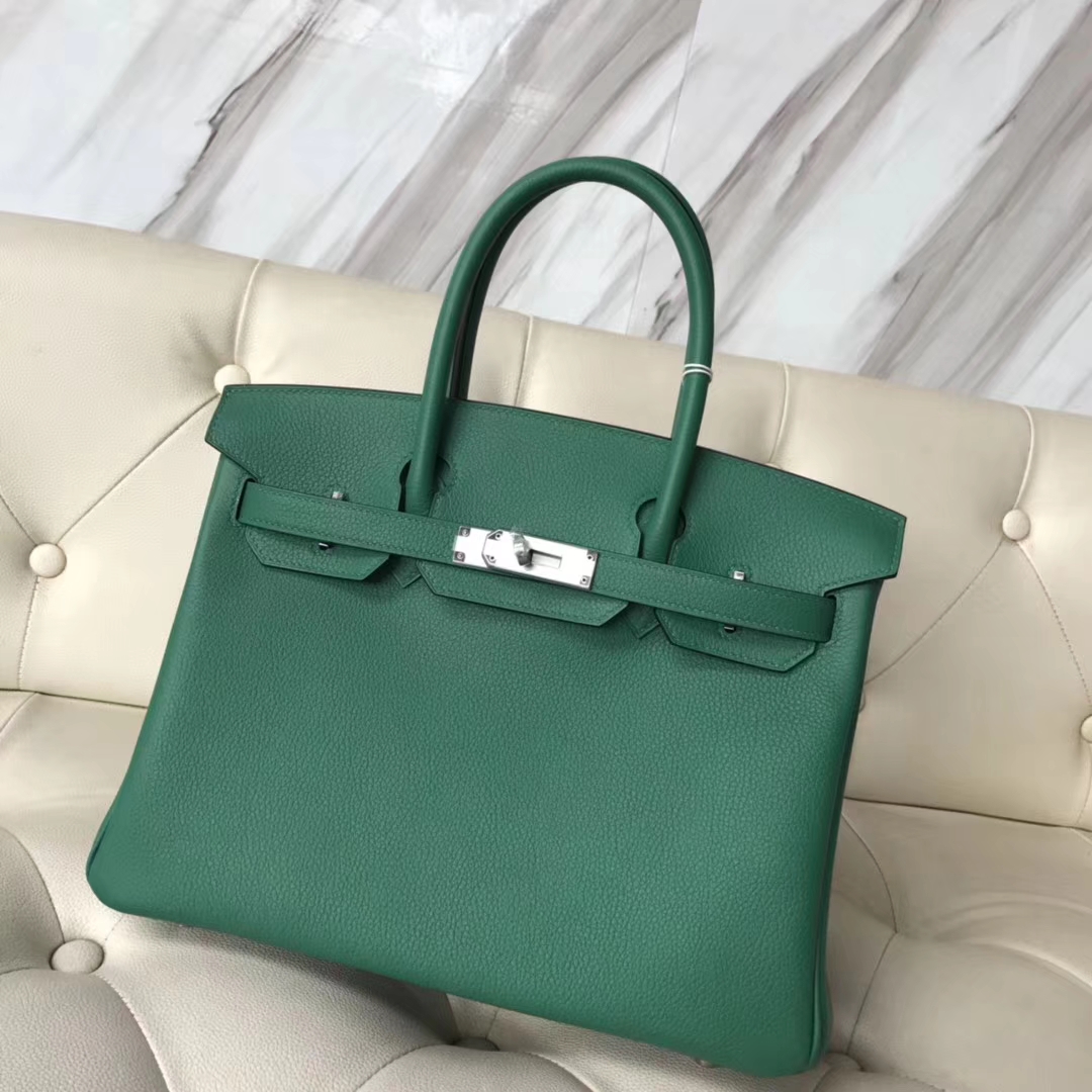 New Hermes U4 Vert Verigo Togo Calf Birkin30CM Tote Bag Silver Hardware