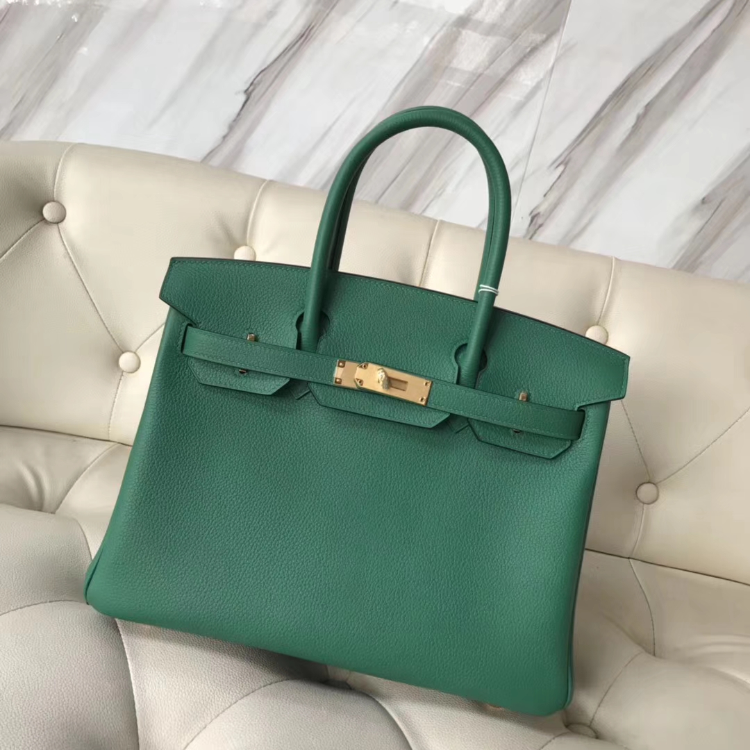 Sale Hermes Togo Calf Leather Birkin Bag30CM in U4 Vert Verigo Gold Hardware