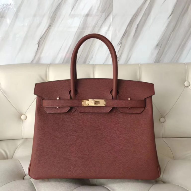 Hermes Togo Calf Leather Birkin 30CM Womens Handbag in 6C Cuivre Gold Hardware