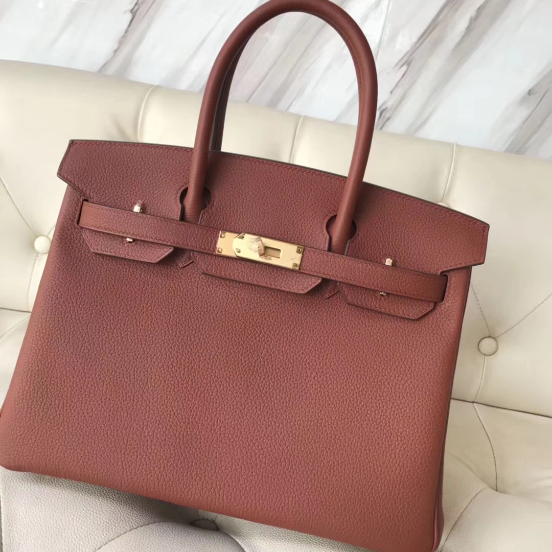 Noble Hermes Togo Calf Leather Birkin30CM Women&#8217;s Handbag in 6C Cuivre Gold Hardware