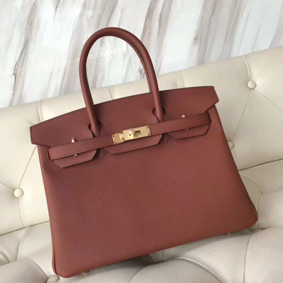 Noble Hermes Togo Calf Leather Birkin30CM Women&#8217;s Handbag in 6C Cuivre Gold Hardware