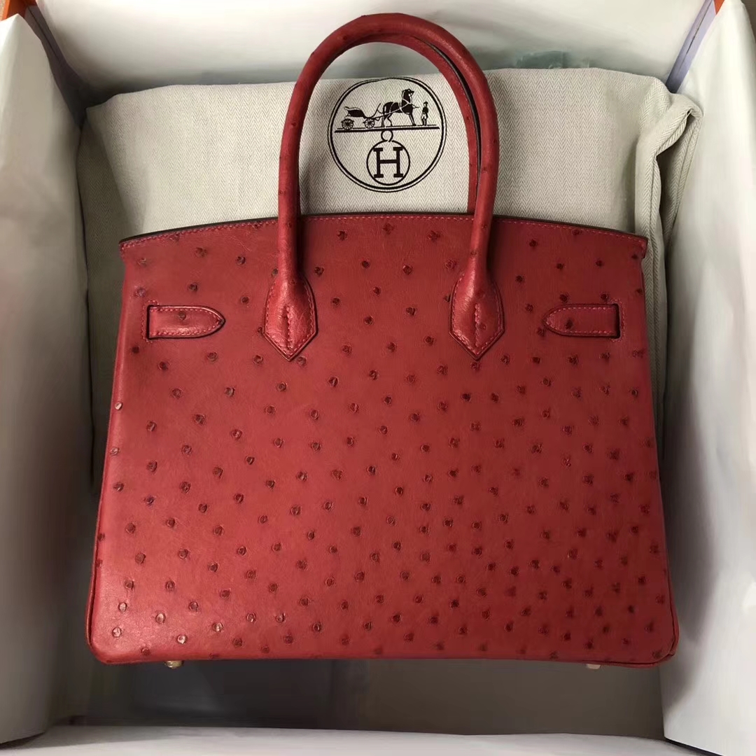 Discount Hermes Q5 Rouge Casaque Ostrich Leather Birkin30CM Bag Gold Hardware