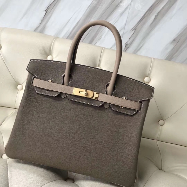 Sale Hermes CK18 Etoupe Grey/S2 Trench Grey Togo Calf Birkin30CM Handbag Gold Hardware