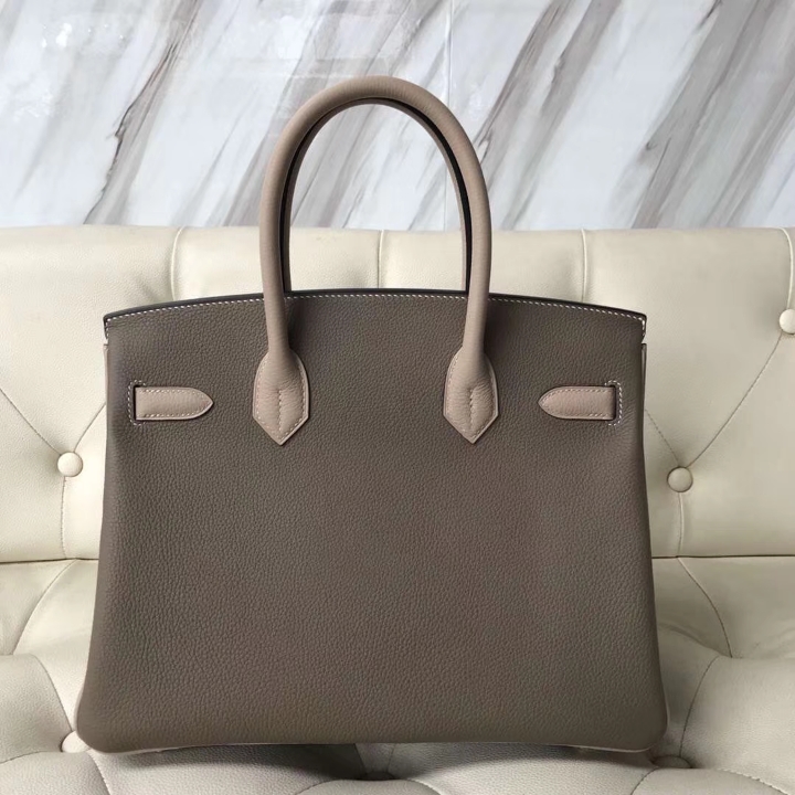 Sale Hermes CK18 Etoupe Grey/S2 Trench Grey Togo Calf Birkin30CM Handbag Gold Hardware