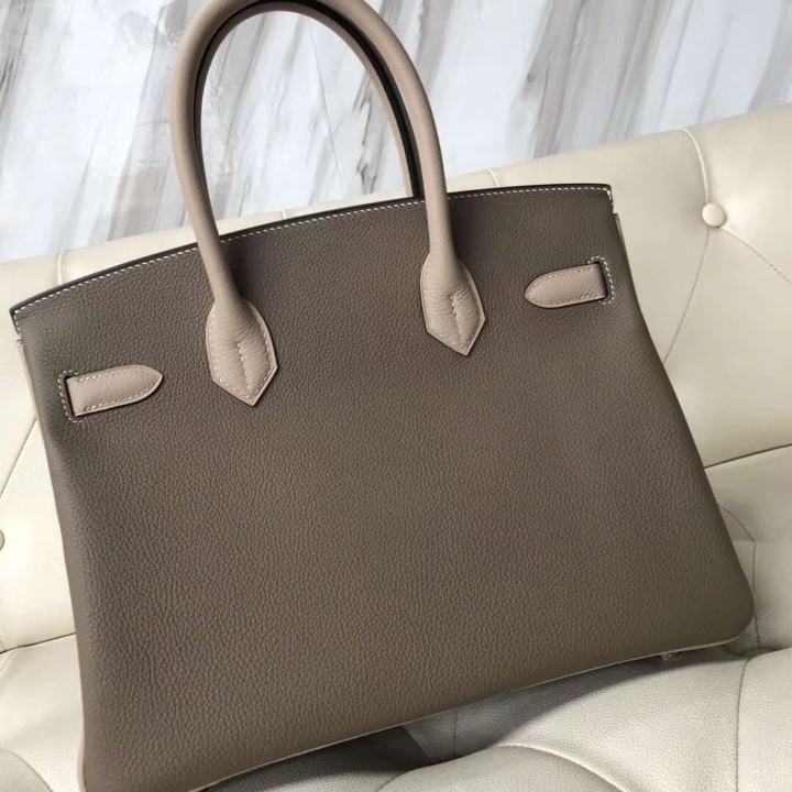 Sale Hermes CK18 Etoupe Grey/S2 Trench Grey Togo Calf Birkin30CM Handbag Gold Hardware