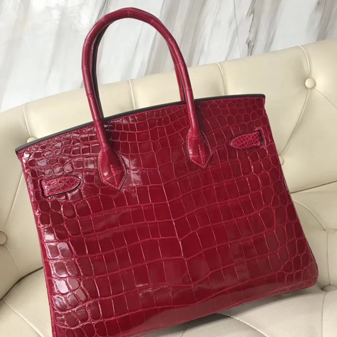 Sale Hermes CK55 Rouge H Shiny Crocodile Birkin Bag30CM Gold Hardware