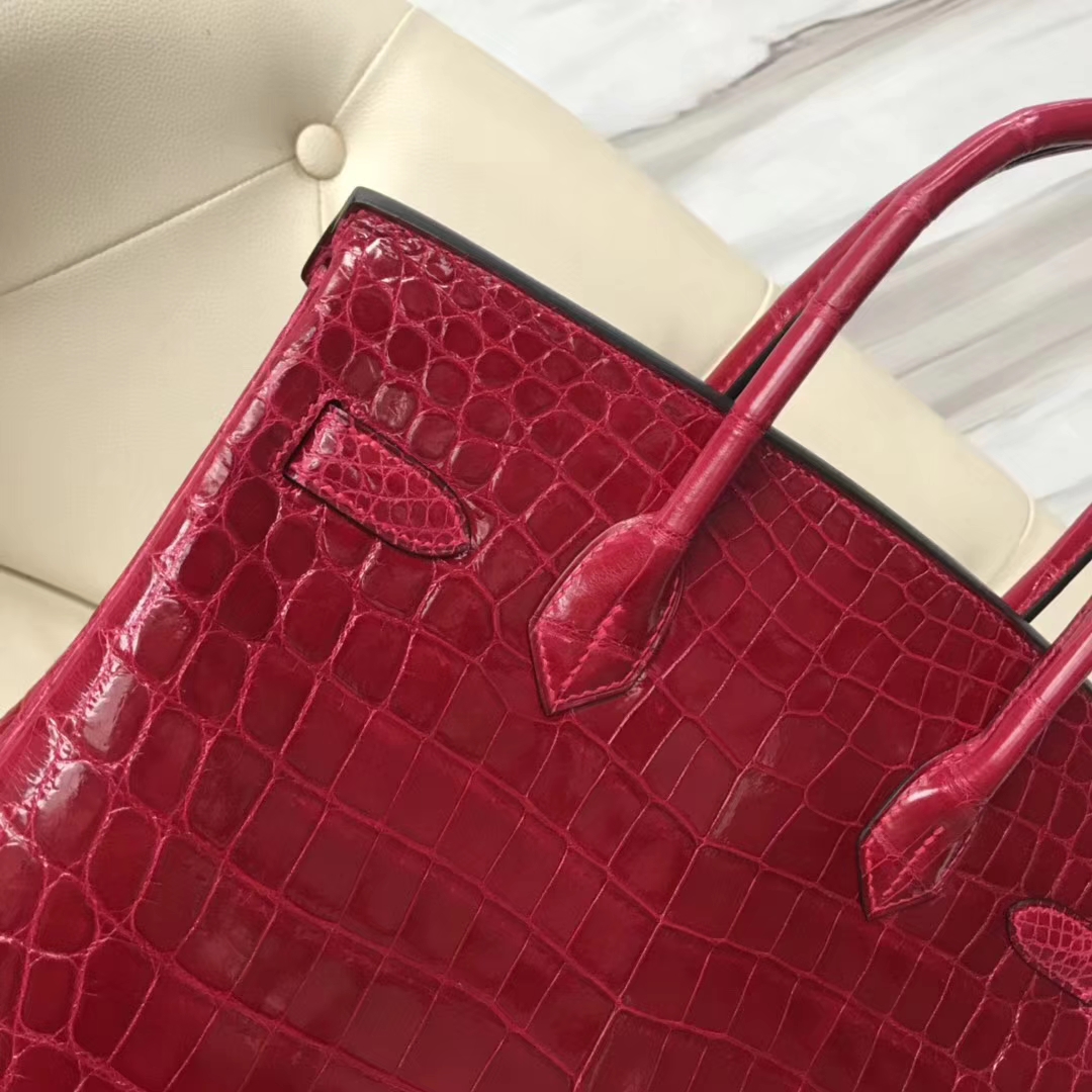 Sale Hermes CK55 Rouge H Shiny Crocodile Birkin Bag30CM Gold Hardware