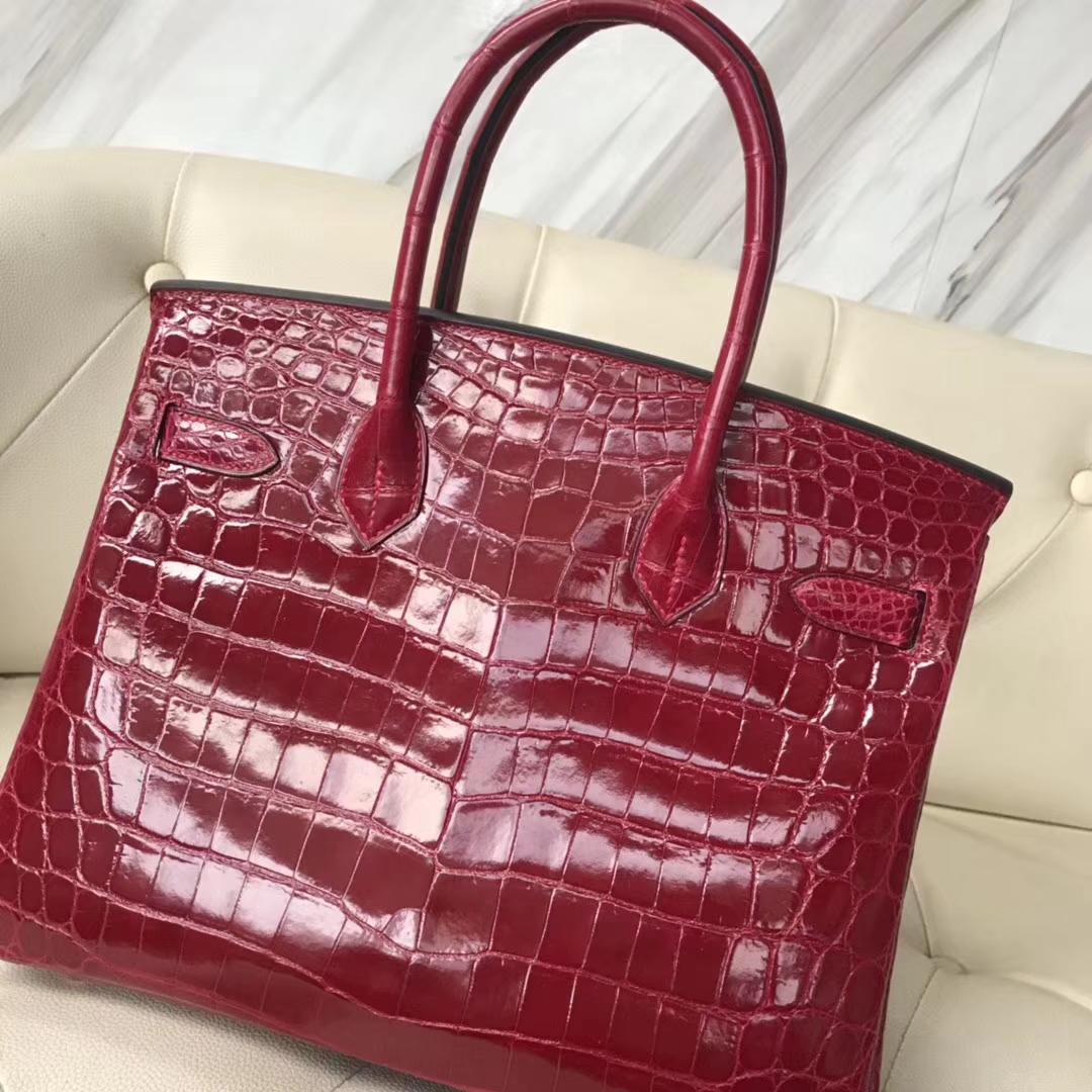 Sale Hermes CK55 Rouge H Shiny Crocodile Birkin Bag30CM Gold Hardware