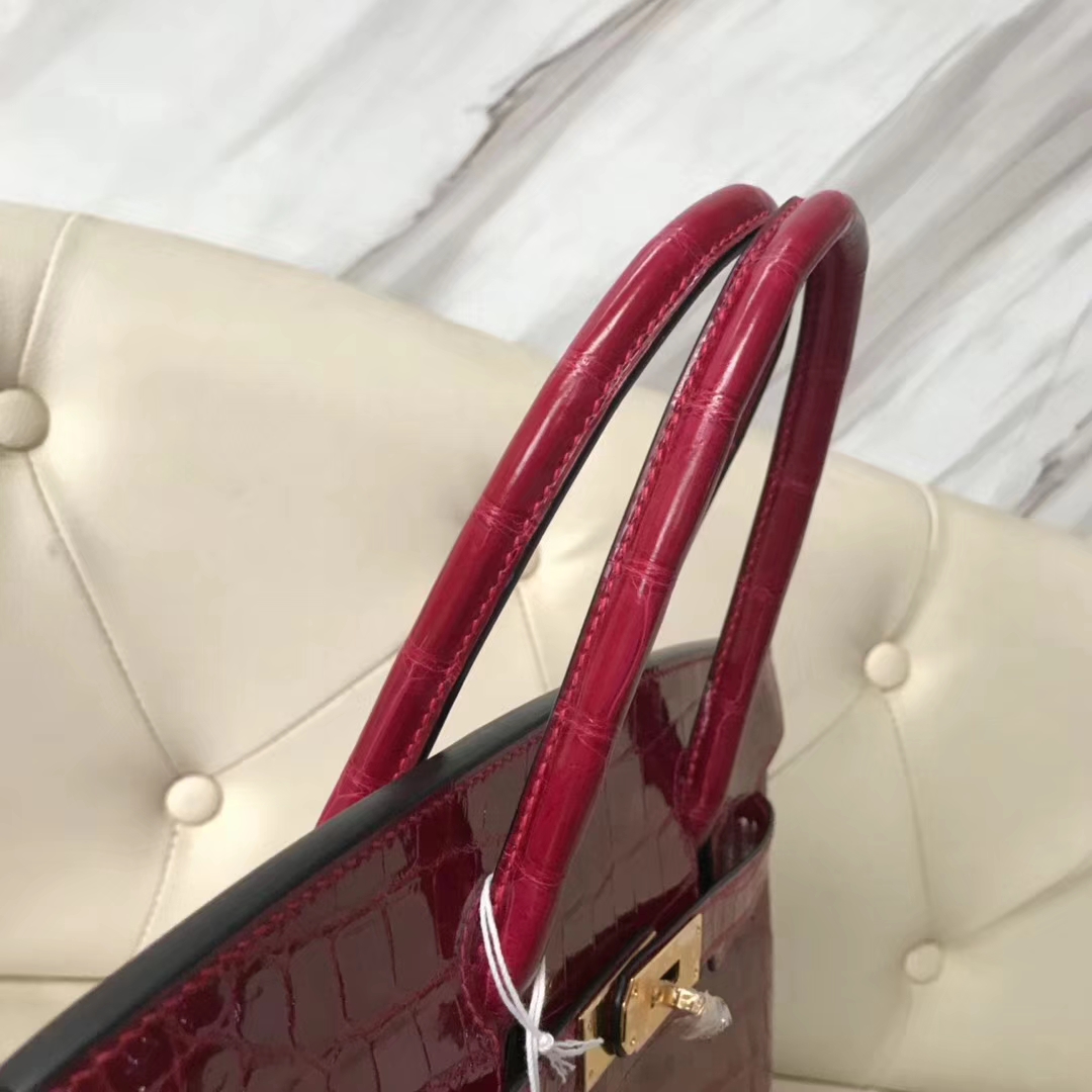 Sale Hermes CK55 Rouge H Shiny Crocodile Birkin Bag30CM Gold Hardware