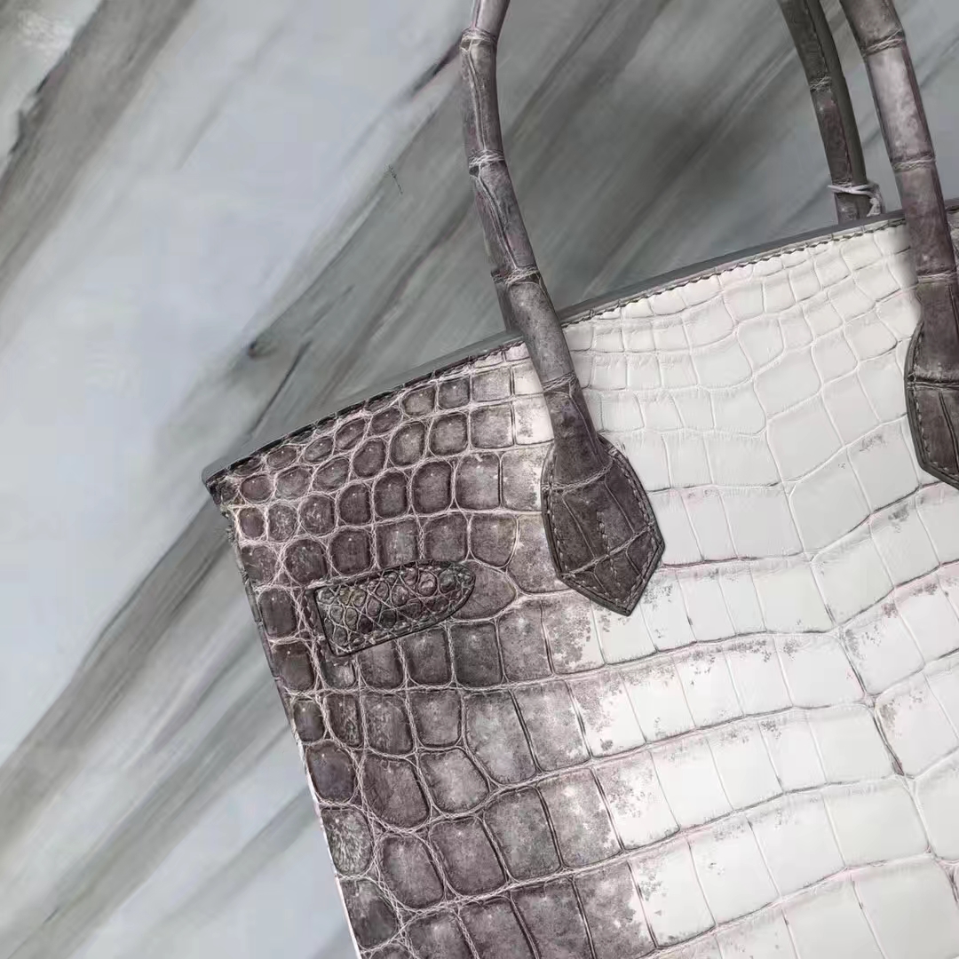 Stock Noble Hermes Himalaya Crocodile Birkin Bag30CM Silver Hardware